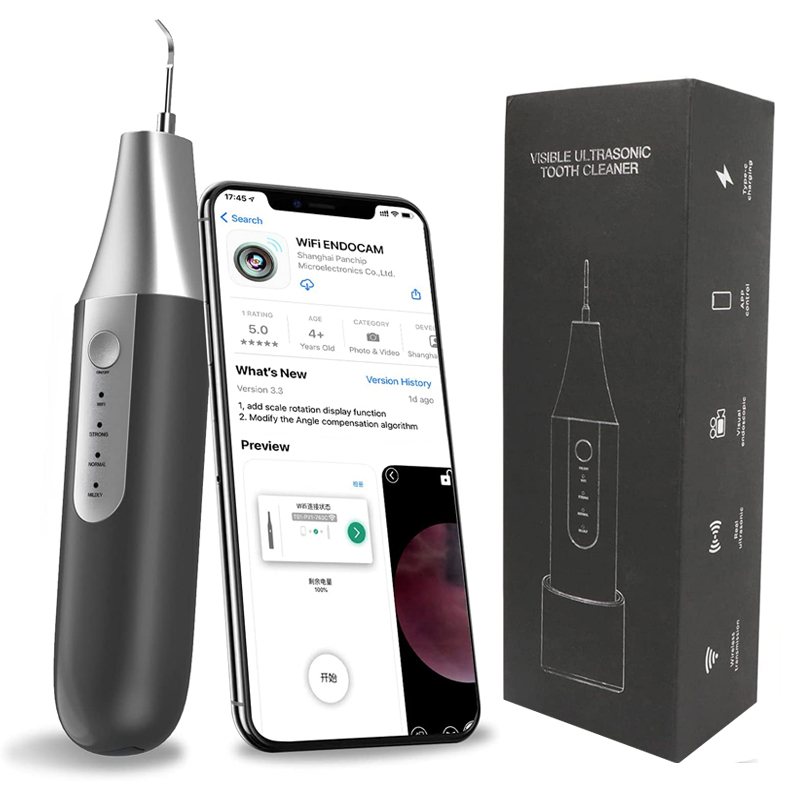Połączone widziane ultradźwiękowe czyszczenie zębów - Zestaw do czyszczenia dentystycznego dorosłych płytki zębatej, aplikacjana iPhone'a i Androida