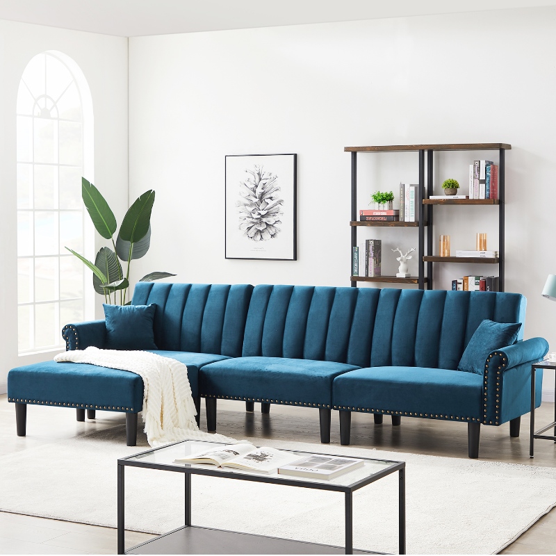 Tkanina Chaise Sectional Sofa Salon Rozkładana sofa