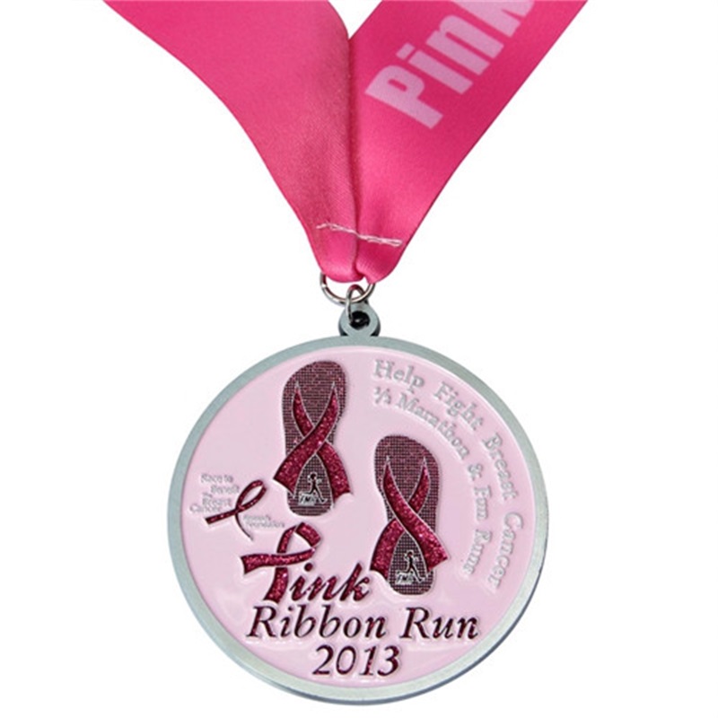 Różowe medale biegowe dla kobiet Custom Metal Sport Marathon Medal z wstążką