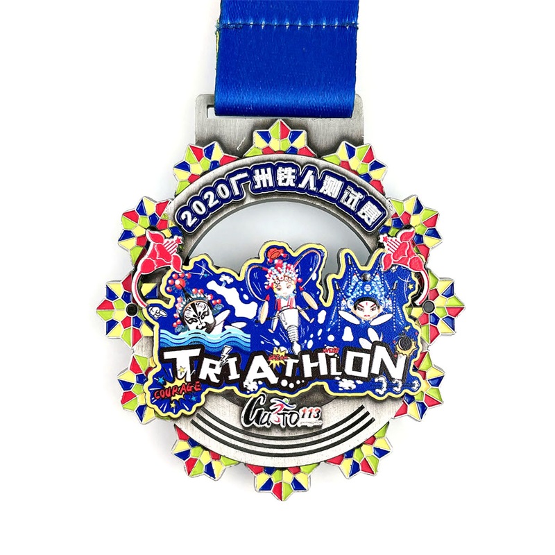 Niestandardowe grawerowane metalowe holowe medal Emalia Triathlon Medals 3D