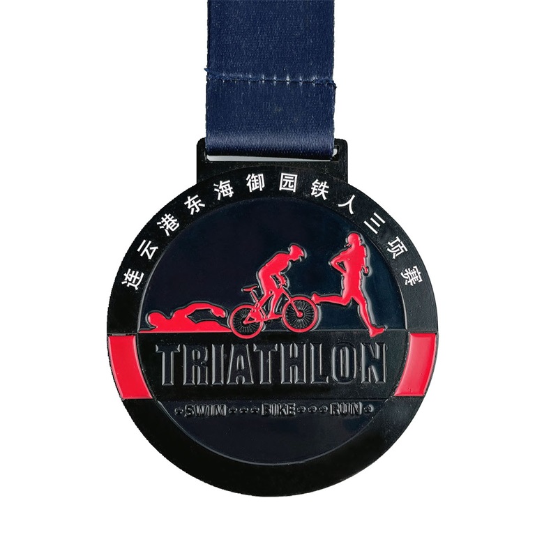 Niestandardowe grawerowane metalowe holowe medal Emalia Triathlon Medals 3D