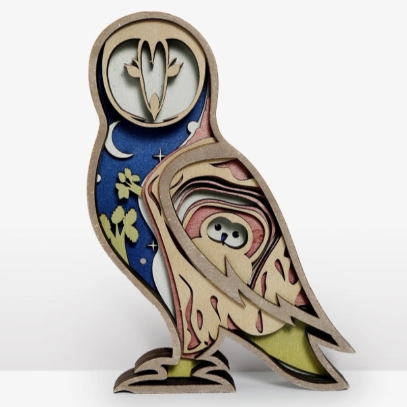 3D Sowa Drewniana dekoracja artefaktów