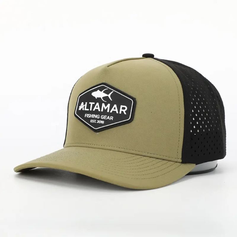 Custom 5 Panel Waterproof Army Green poliesterowy laserowy hole sportowy, perforowany golf gorras, gumowa logo baseballowe logo