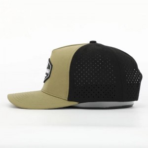 Custom 5 Panel Waterproof Army Green poliesterowy laserowy hole sportowy, perforowany golf gorras, gumowa logo baseballowe logo
