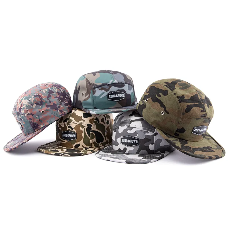 Niestandardowe wysokiej jakości wygodne czapki z płaskim brzegiem snapback dzieci 5 panel camp kapelusz ze skórzaną patchą