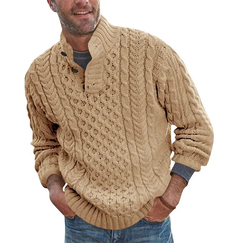 Akrylowy stojak mężczyzn pullover dzianin guziki mody mody SWEAT