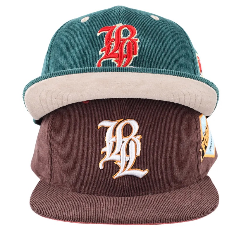 Niestandardowe męskie hafty 5 panelu Snapback Corduroy Caps Hats