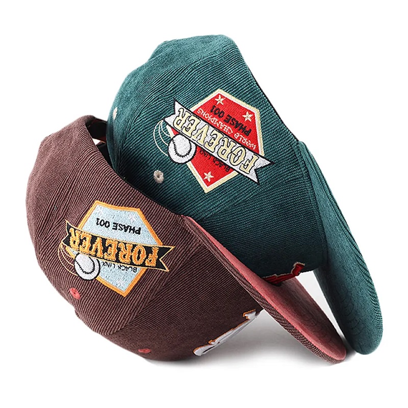 Niestandardowe męskie hafty 5 panelu Snapback Corduroy Caps Hats