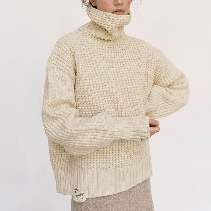 Knitwear Factory Custom Fall Winter Fashion Casual Turtleeck Gruby ciepłe dzianinowe pullover