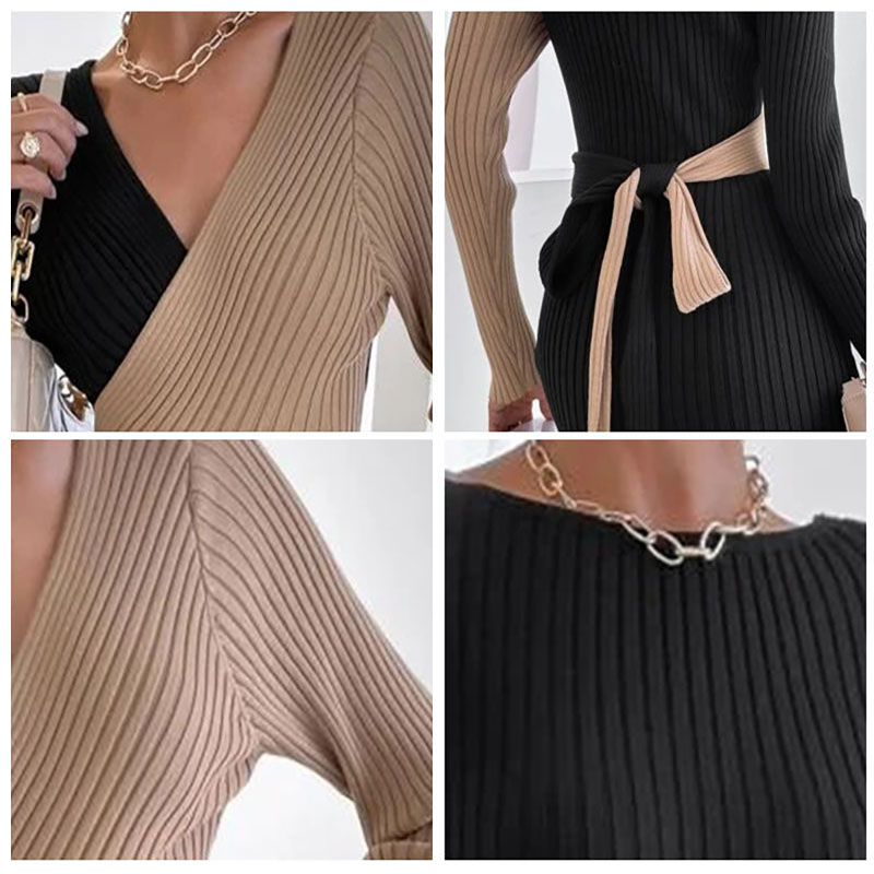 OEM Projekt mody fantazyjna sexy w stylu sukienka Sweter 7GG V szyja anty-hopowy dzianin