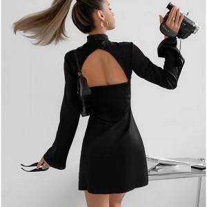 Nowy styl stojak kołnierz Slim Long Rleeve Otwórz krótką sukienkę