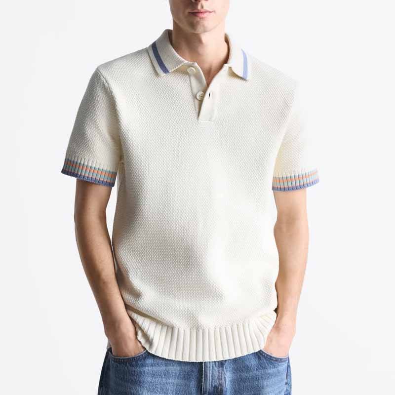 Polo Shirt Man Top Botton Knited Men Lekkie w paski rękawy Polo Sweter