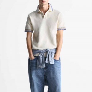 Polo Shirt Man Top Botton Knited Men Lekkie w paski rękawy Polo Sweter