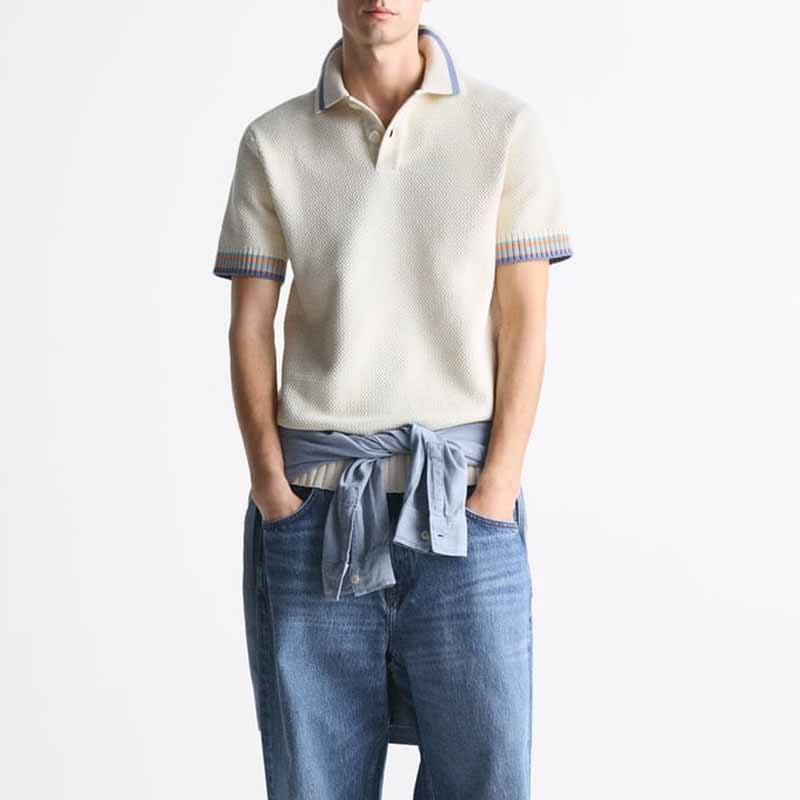 Polo Shirt Man Top Botton Knited Men Lekkie w paski rękawy Polo Sweter