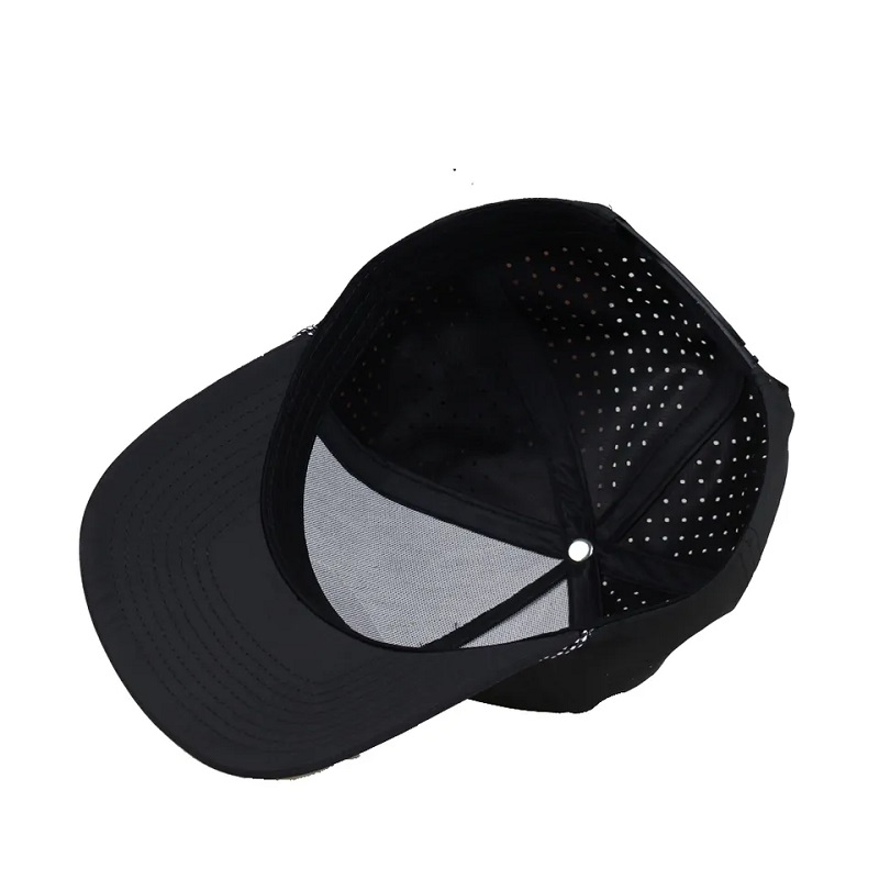 Niestandardowy wodoodporny laserowy wycięty otwór Perforowany kapelusz 5 panel gumowy logo PVC baseballowa czapka baseballowa