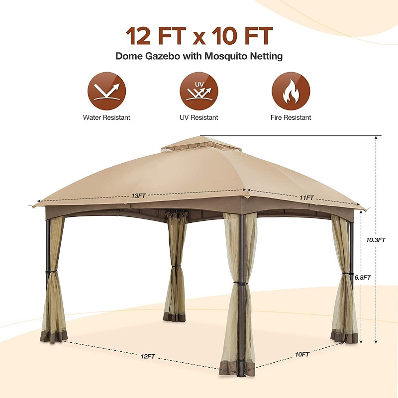 10x 12 Patio Dome Gazebo W/mosquito siathing, dwupoziomowy wentylatory do trawnika ogrodowegona podwórku