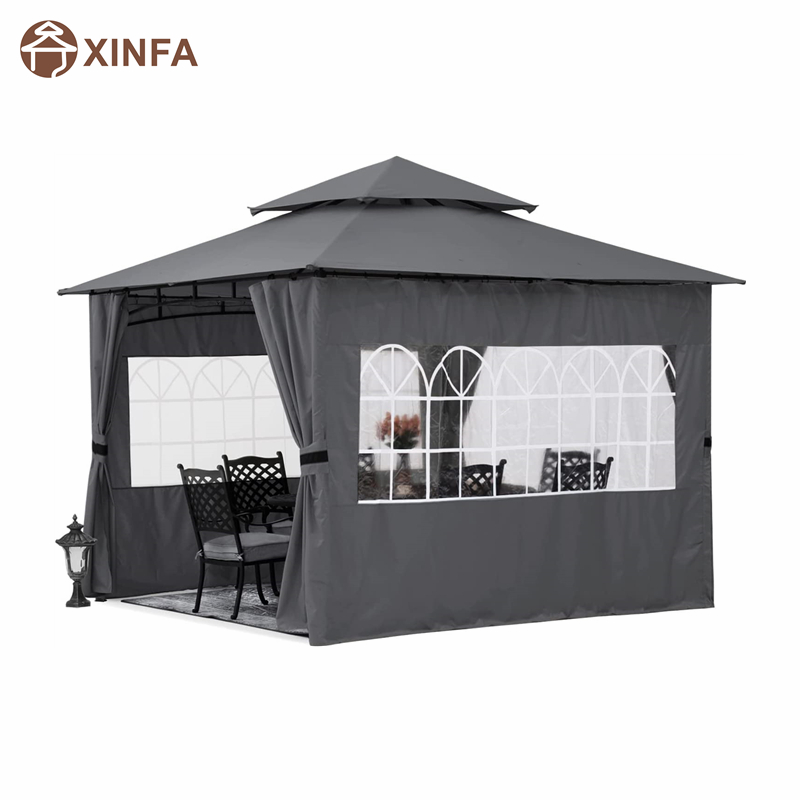 10'x10 ’zewnętrzna altanana patio z bocznymi ścianami z okna kościoła, szary