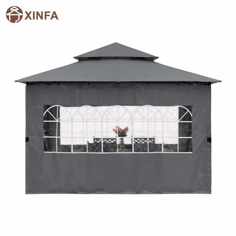 10'x10 ’zewnętrzna altanana patio z bocznymi ścianami z okna kościoła, szary