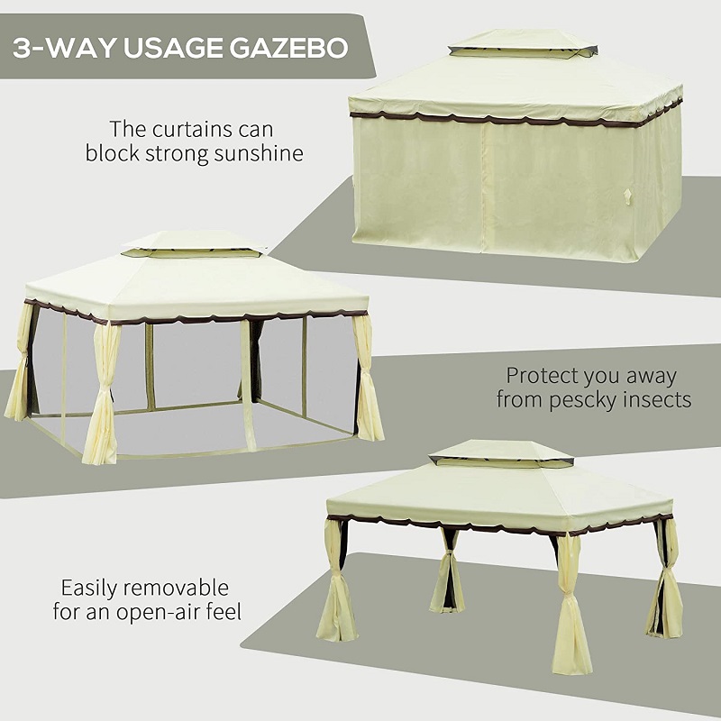 10 \\ 'x 13 \\' Patio Gazebo podwójny dachna zewnątrz Schronienie z baldachimem z zasłonami siatki, jasnożółty