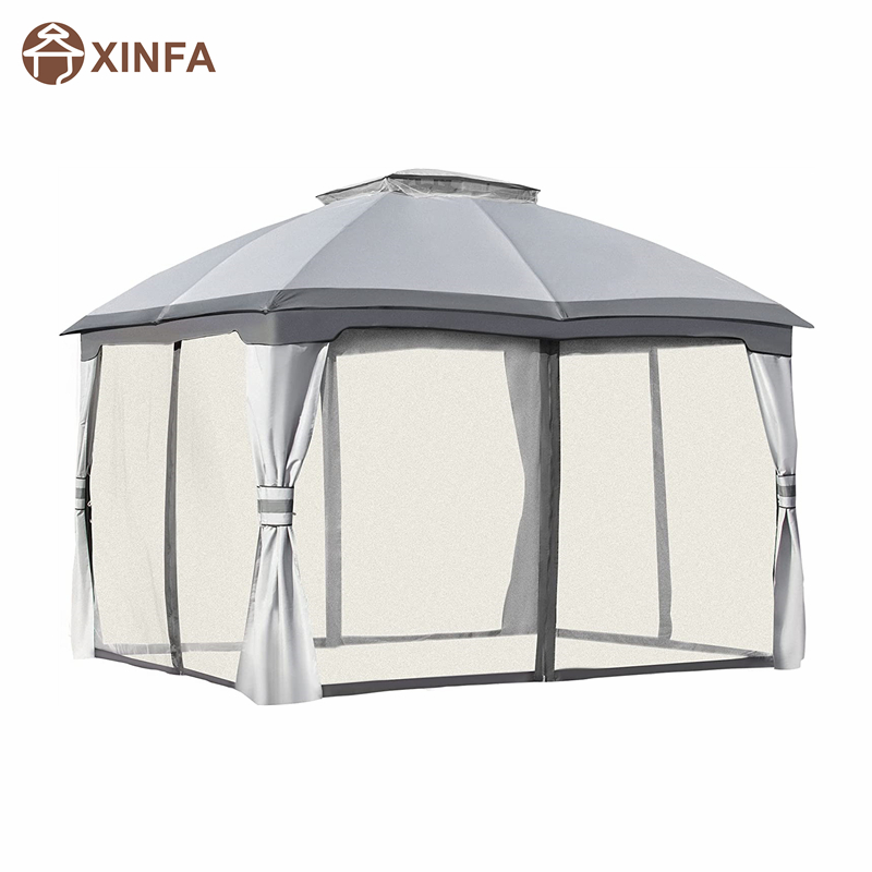10 \\ 'x 12 \\' Outdoor Gazebo Patio Gaze Bancher w/doub -podwójnie wentylowany dach, zamykane siatki, szare ściany, szare