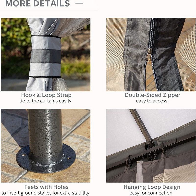 10 \\ 'x 12 \\' Outdoor Gazebo Patio Gaze Bancher w/doub -podwójnie wentylowany dach, zamykane siatki, szare ściany, szare