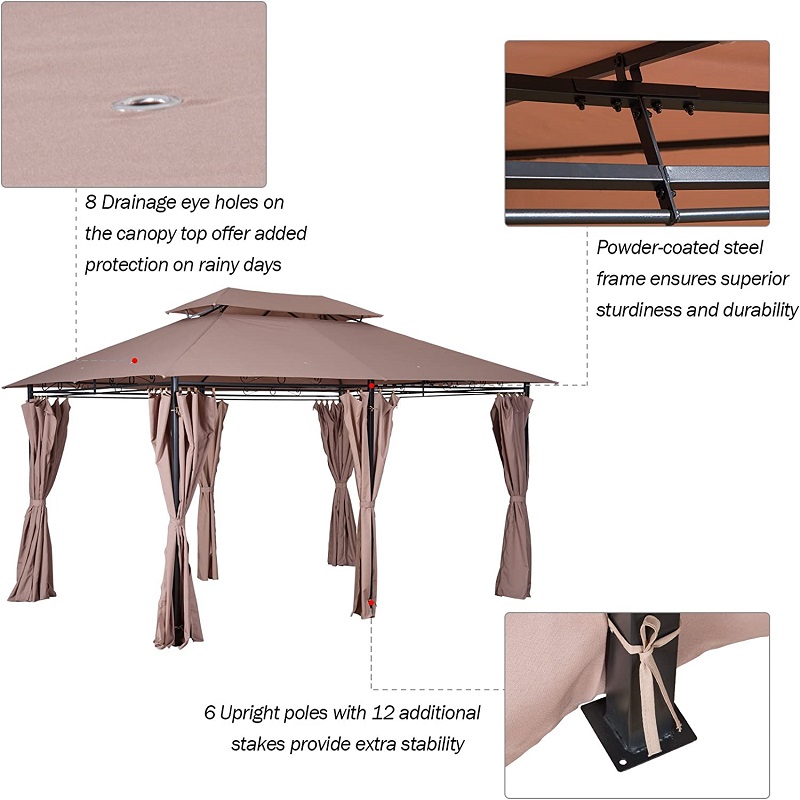 10 \\ 'x 13 \\' Outdoorowa miękka altana pergola z zasłonami, 2-poziomowa altana stalowana patio, Khaki