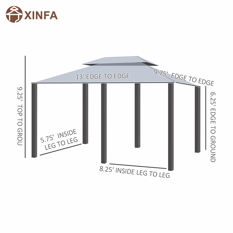 10 \\ 'x 13 \\' 2-poziomowa altana z ramy stalowej dla patio miękka górna altana pergola z zasłonami, szare szare