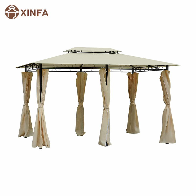 10 \\ 'x 13 \\' Outdoorowa miękka altana Pergola z zasłonami, kremowa biała 2-poziomowa altana z ramy stalowejna patio