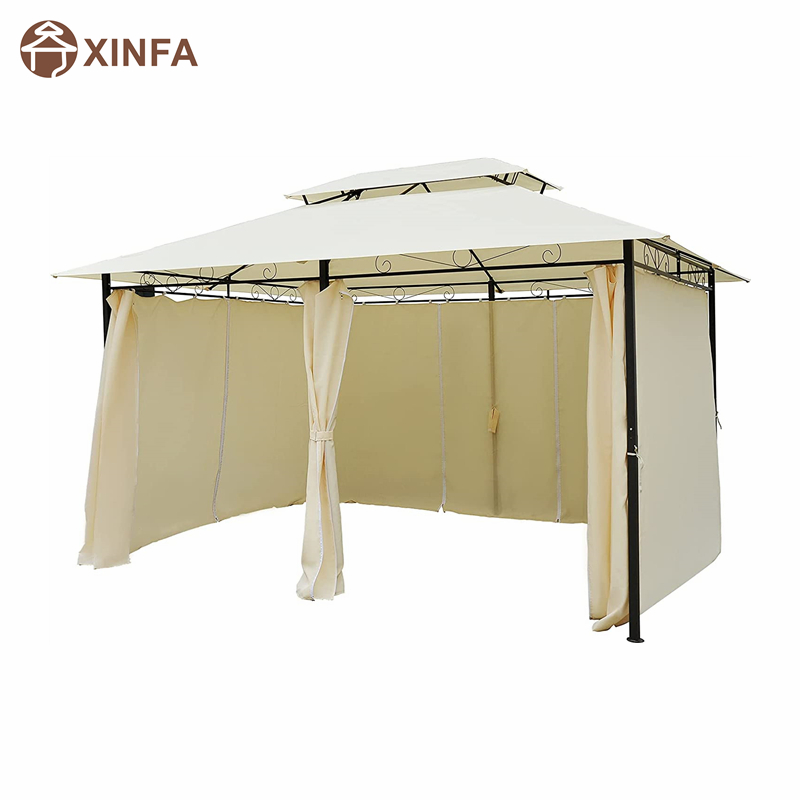 10 \\ 'x 13 \\' Outdoorowa miękka altana Pergola z zasłonami, kremowa biała 2-poziomowa altana z ramy stalowejna patio