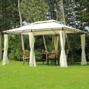 10 \\\\ \'x 13 \\\\\' Outdoorowa miękka altana Pergola z zasłonami, kremowa biała 2-poziomowa altana z ramy stalowejna patio