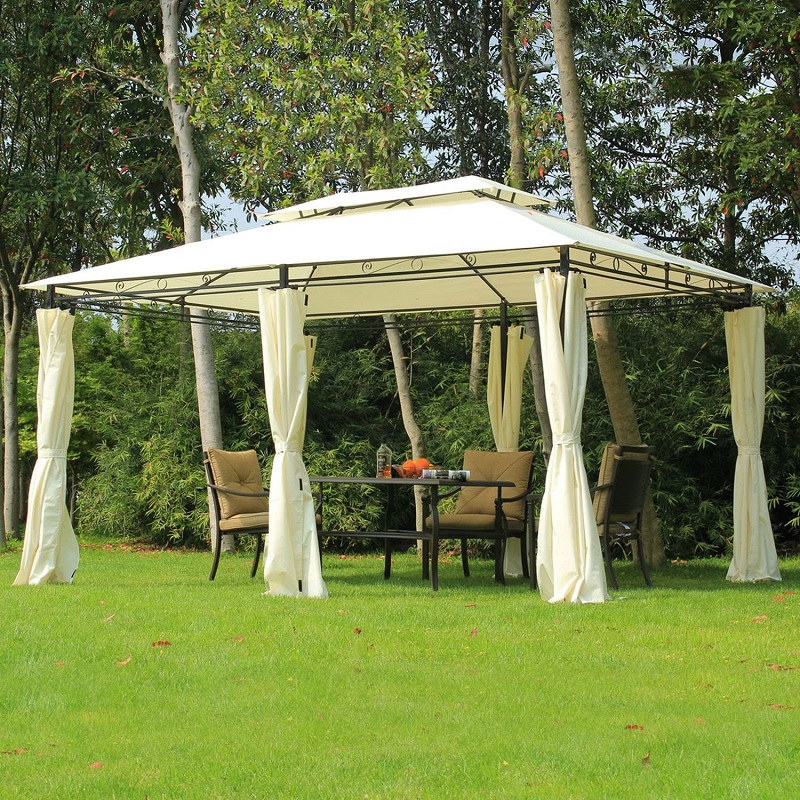 10 \\ 'x 13 \\' Outdoorowa miękka altana Pergola z zasłonami, kremowa biała 2-poziomowa altana z ramy stalowejna patio