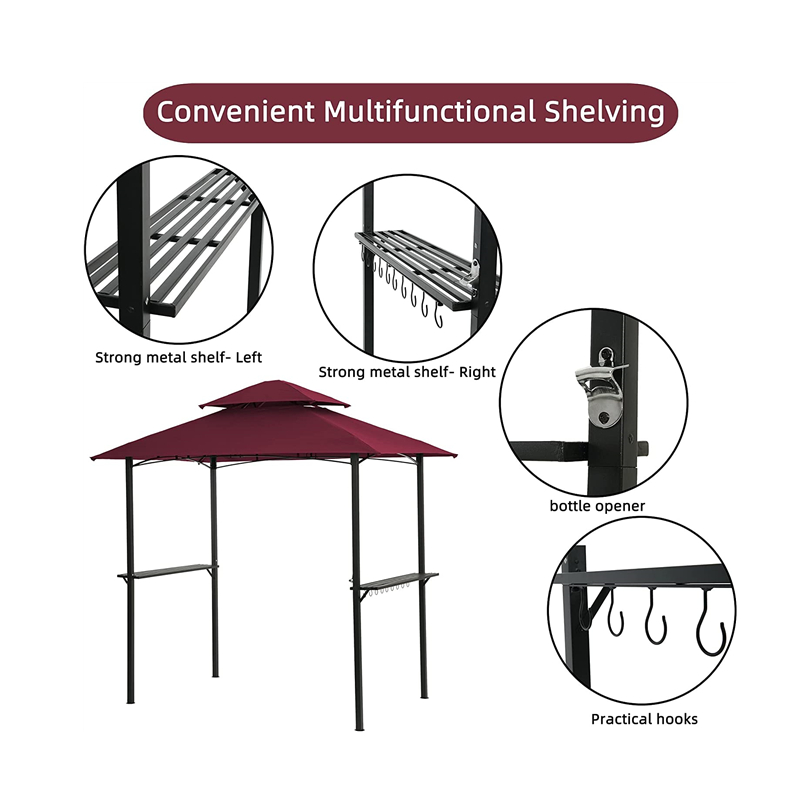 8 \\ 'x 5 \\' Banopy Top Grill Gazebo Outdoor Patio Patio Gazebo Schronienie z solidną stalową ramą, czerwony