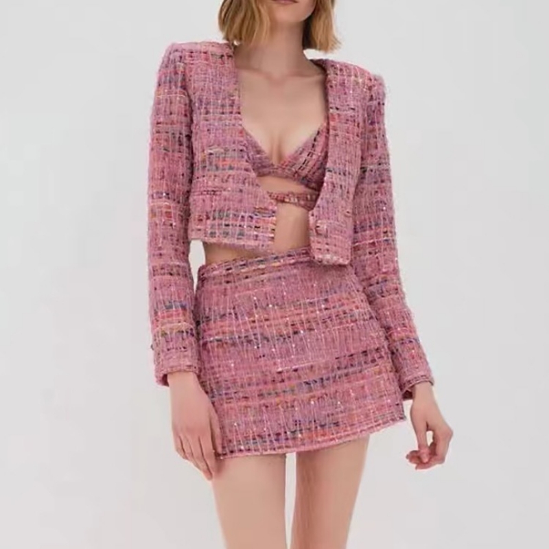 Retro Temperament Mały garnitur tweed Slim Spódniczka