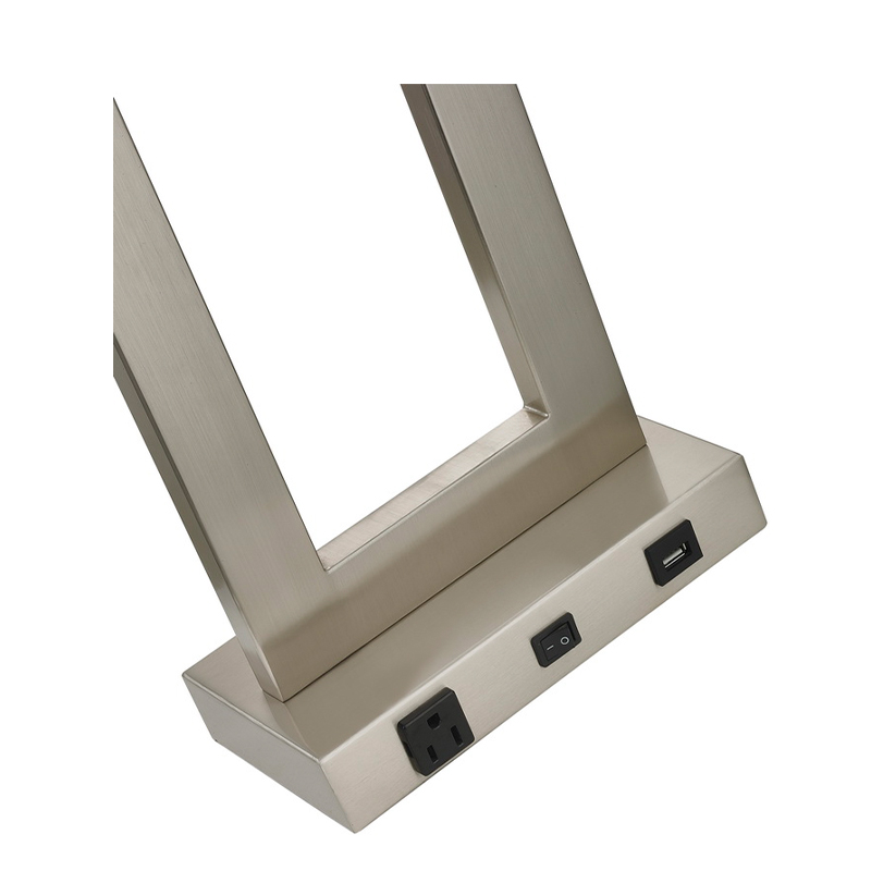 Lampka stołowa Gatsby One z szczotkowanym wykończeniemniklu, przełącznik wahacza ON/off, wygodny ujście i port USB