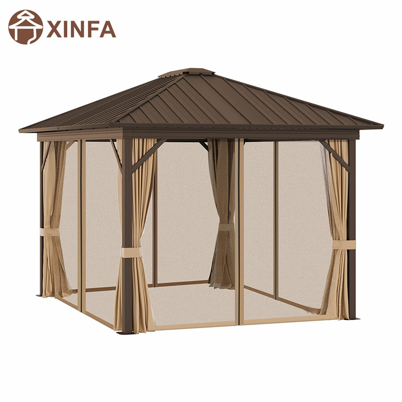 10 \\ 'x 12 \\' Galwanizowany stal dachowy Hardtop Gazebo z siatką i zasłonami