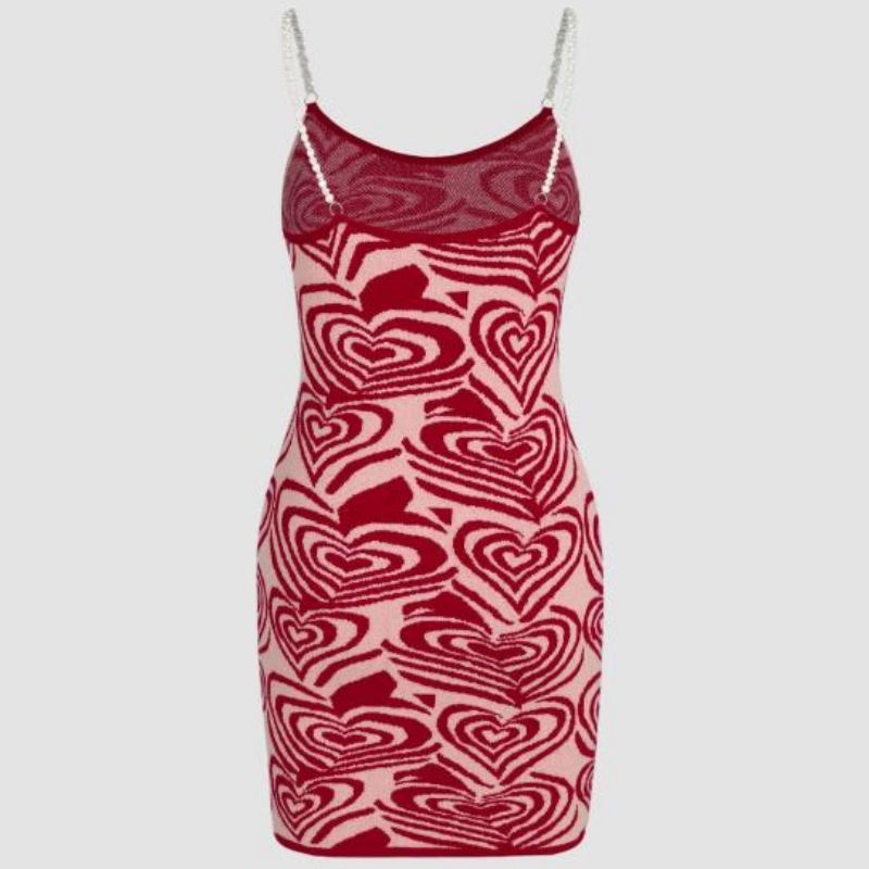 Miłość do wzoru serca sukienki z krótkim rękawem Summer Sundress Shein Sexy Knitwear