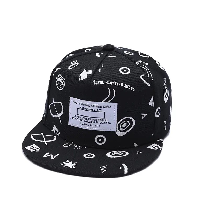 Letnia wiosna drukowana sublimacja czapki 3D haft haft snapback logo logonieustrukturyzowane płaskie brzegi 6 panelu hapback