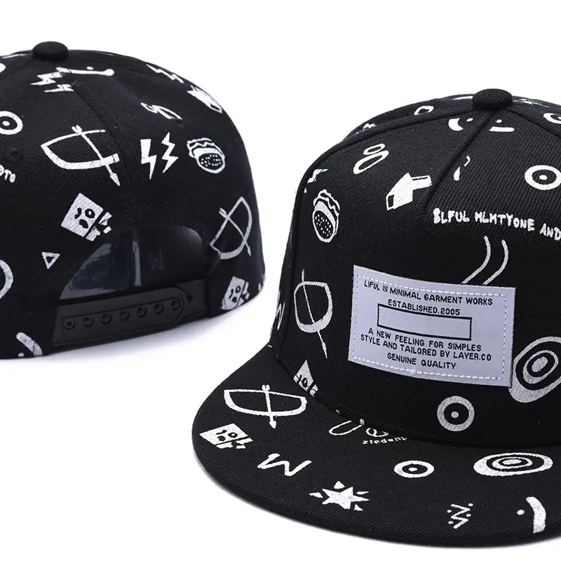 Letnia wiosna drukowana sublimacja czapki 3D haft haft snapback logo logonieustrukturyzowane płaskie brzegi 6 panelu hapback