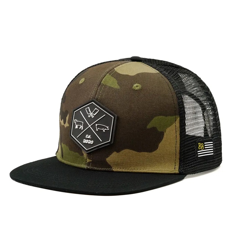 Hurtowe dostosowane hip hop Camo Snapback Haftowe logo łatkiniestandardowe 6 panel Flat Brim Trucker Cap and Hat