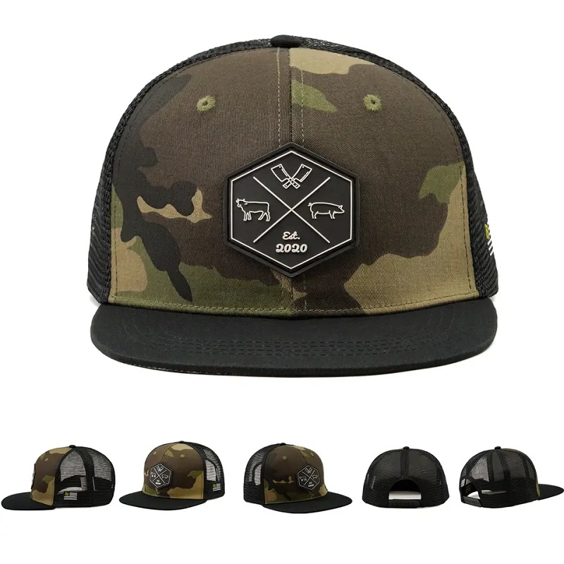 Hurtowe dostosowane hip hop Camo Snapback Haftowe logo łatkiniestandardowe 6 panel Flat Brim Trucker Cap and Hat