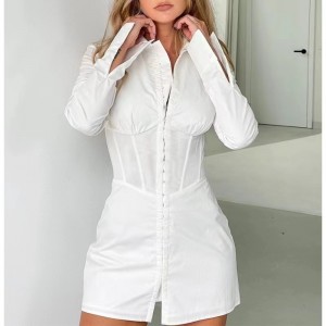 Moda w stylu europejskim i amerykańskim stroje z długim rękawem kołnierz polo biała sukienka