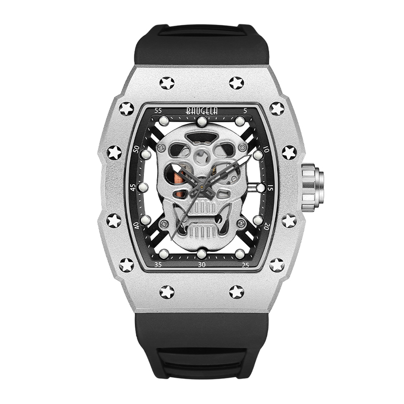 Baogela Skull Tonneau Watch Top marka kwarcowe zegarki ze stalinierdzewnej Wodoodporne kreatywne zegar silikonowy paseknanadgarstek Rose 4141