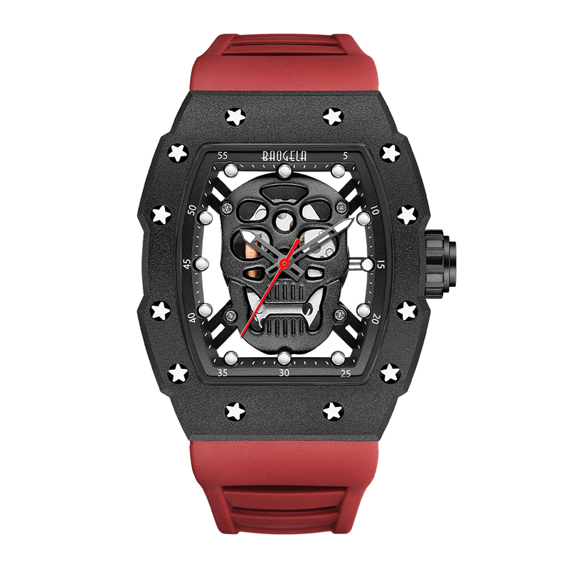 Baogela Skull Tonneau Watch Top marka kwarcowe zegarki ze stalinierdzewnej Wodoodporne kreatywne zegar silikonowy paseknanadgarstek Rose 4141