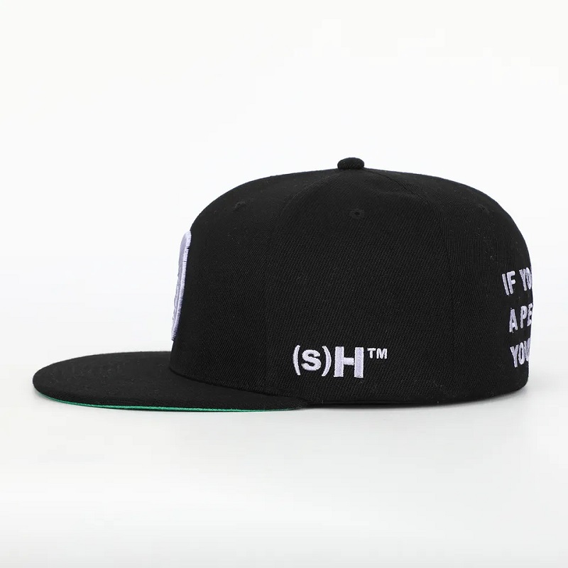 Niestandardowy 6 panel czarny akryl zamknięty flex fit gorras cap dopasowany hapo 3d logo zielone pod podstępem Hip Hop Snapback Cap