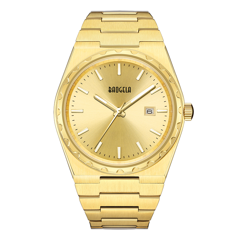 Baogela 40 mm marka All Gold ze stalinierdzewnej Mężczyzn Klasyczny Business 50m Waterproof Japan Ruch Kwarc Watch For Men 22801