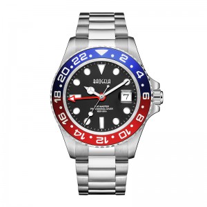 Baogela New Blue Red Water Ghost Watch Zegarek Mężczyźni 50 metrów Wodoodporny pasek ze stalinierdzewnej Szwajcarski ruch Relogio Masculino 22807