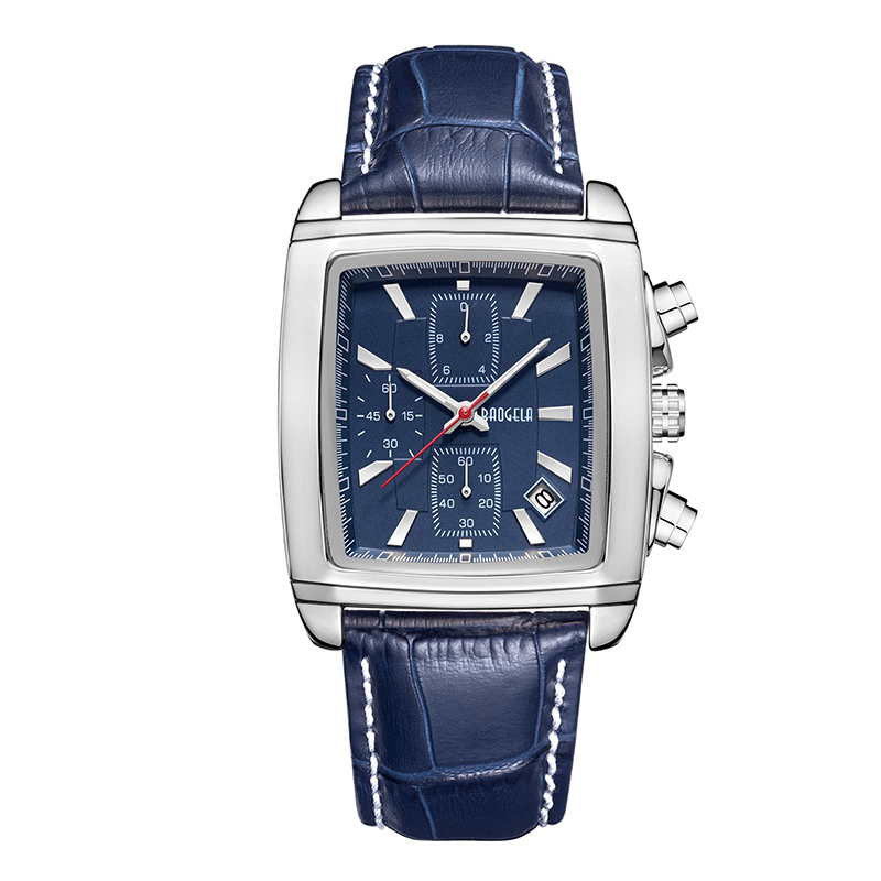 Baogela prostokątna skórzana pasek do mężczyzn Straż dla mężczyzn Casual Blue Chronograph Quartz Watches Man Wristwatch Montre ELOJ чччы мжж 22607