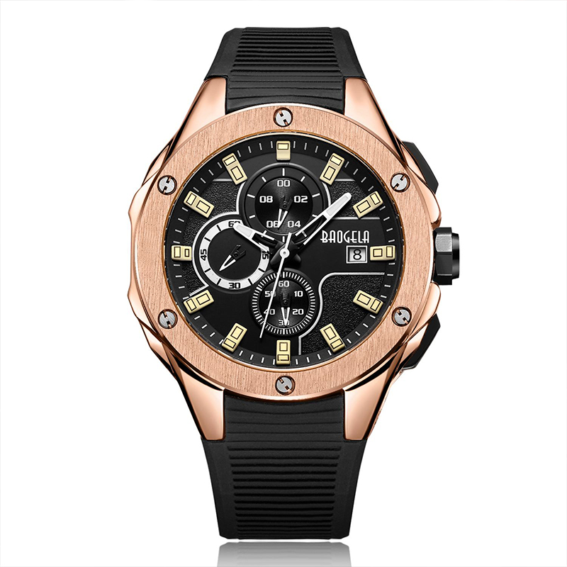 Baogela Luksusowa marka Mężczyźni Silikonowe zegarki sportowe Watch Watch Man Man Chronograph Quartz Na rękę Relogio Masculino Rose 22608