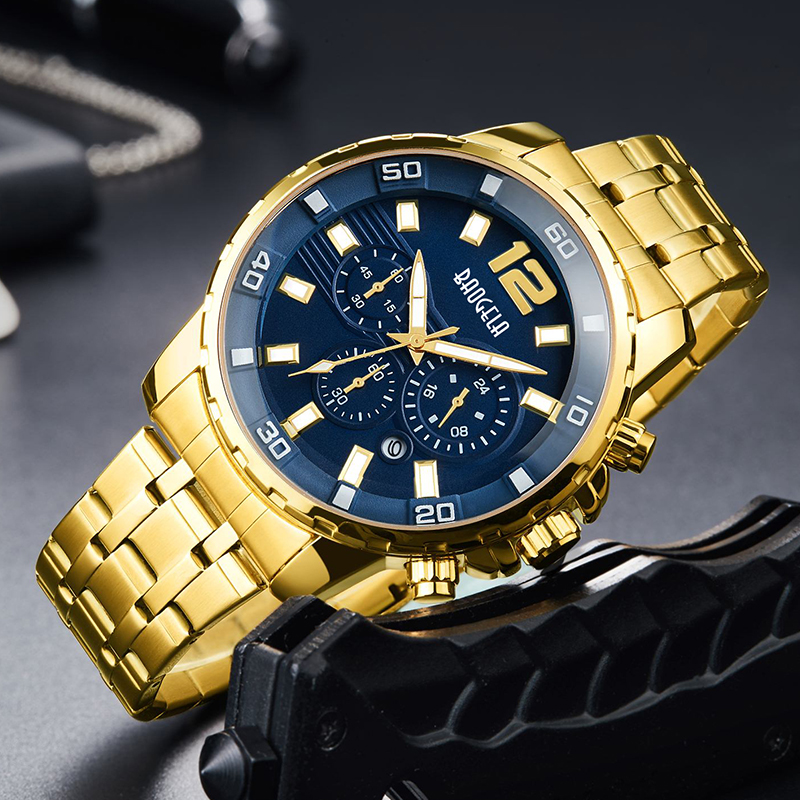 Baogela Quartz Men Gold Watch Top Marka luksusowa armia wojskowa zegarki zegarki Zegar Zegar Men Relogio Masculino Business Business 22700