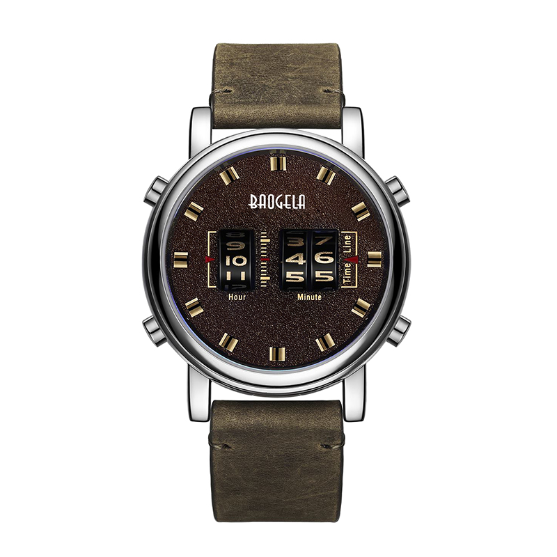 Baogela Fashion Mężczyzn Roller Design Business Business Clock Men Kwarcowy zegarek skórzany wodoodporny sport
